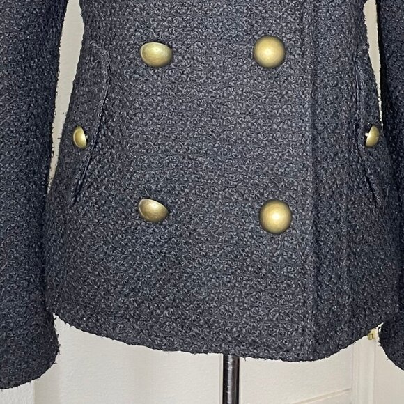 Boy Meets Girl Black Blue Lined Wool Blend Tweed Jacket Gold Button Pockets XL - Picture 2 of 6